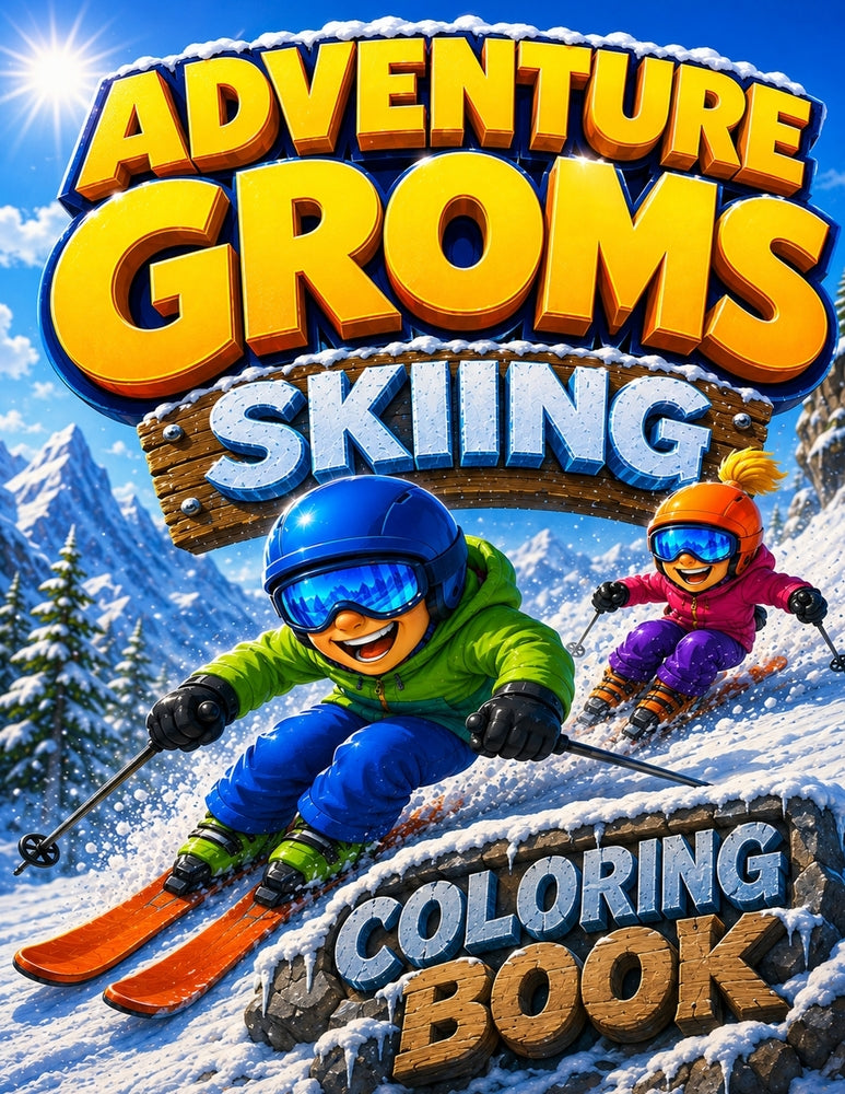 Skiing Coloring Book for Kids & Adults | Adventure Groms | 50 Pages